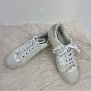 J Republic White Velvet/Glitter Sneakers